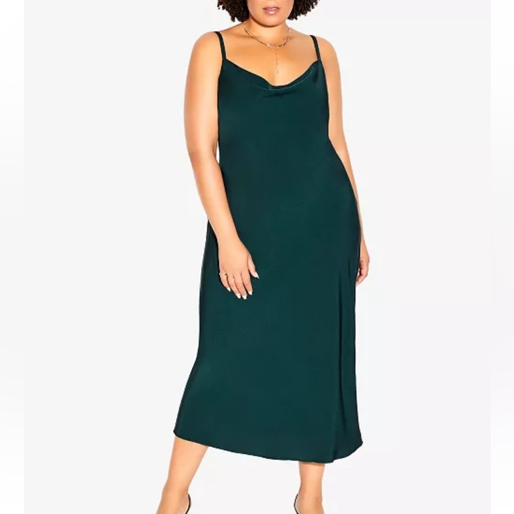 City Chic Emerald Green Shimmer Slip Dress, Size 20